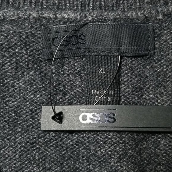 Asos Men's Sweater Size XL Lambswool V-neck Charcol Grey - Picture 3 of 4